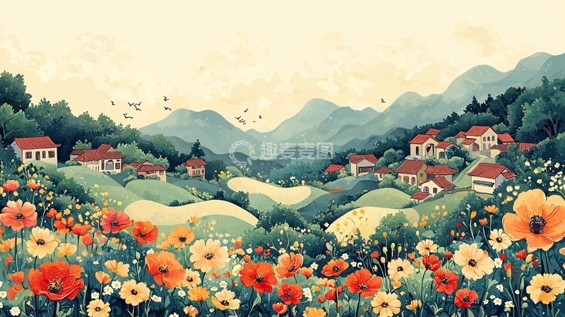 高清大图下载【趣麦麦图】田园风光插画9