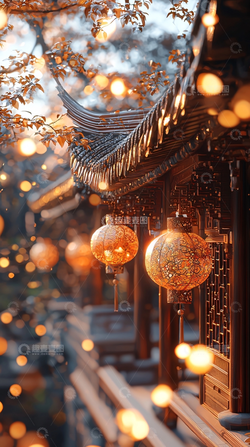 高清大图下载【趣麦麦图】古色古香的中国庭院夜景