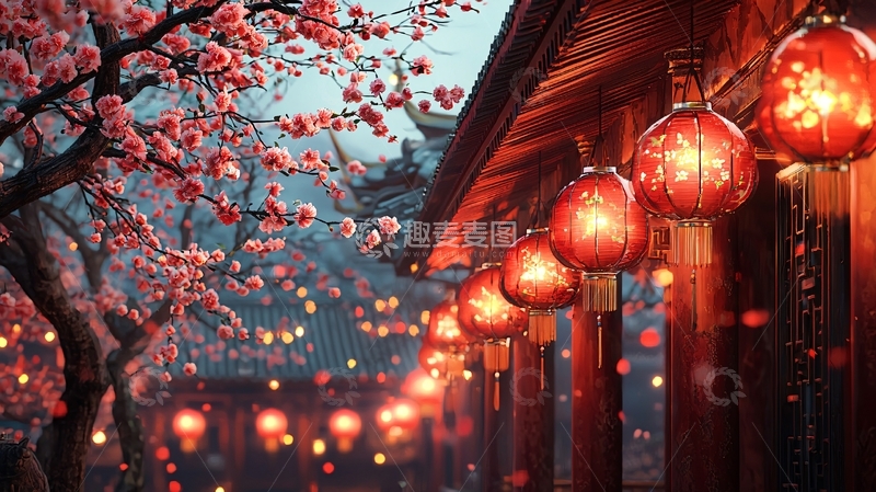 高清大图下载【趣麦麦图】古色古香的夜晚灯笼