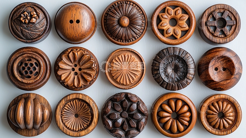 高清大图下载【趣麦麦图】手工雕刻木质纽扣