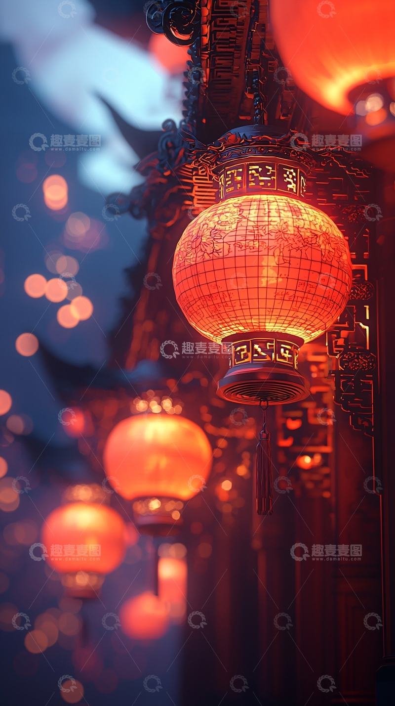 高清大图下载【趣麦麦图】中国风红灯笼夜晚
