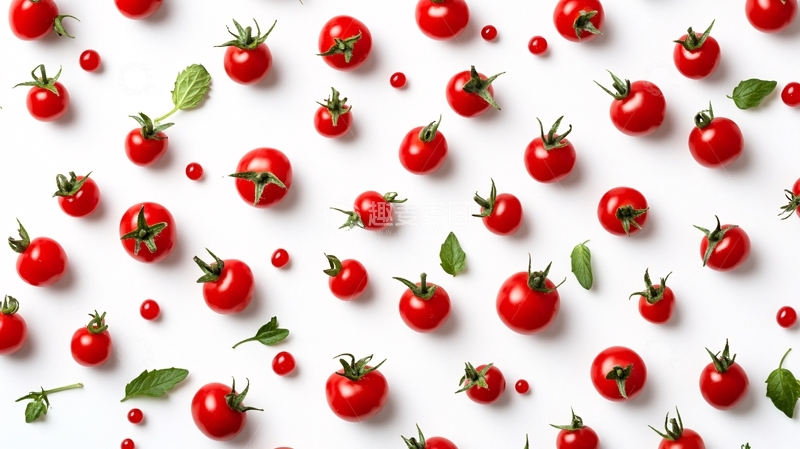 高清大图下载【趣麦麦图】白底小番茄与罗勒叶