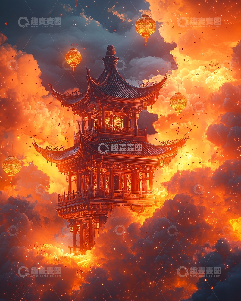 高清大图下载【趣麦麦图】燃烧的中国古塔