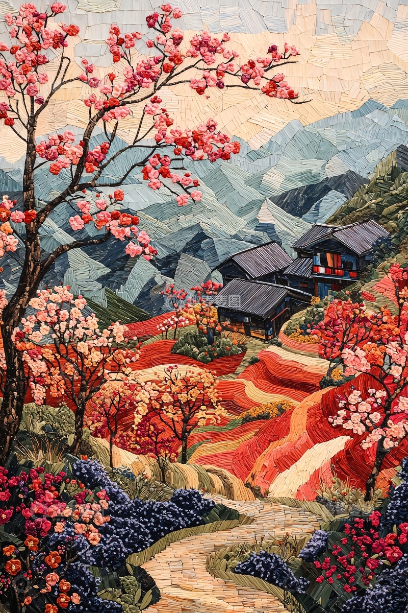 高清大图下载【趣麦麦图】春日山村