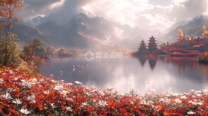 高清大图下载【趣麦麦图】秋日湖光山色