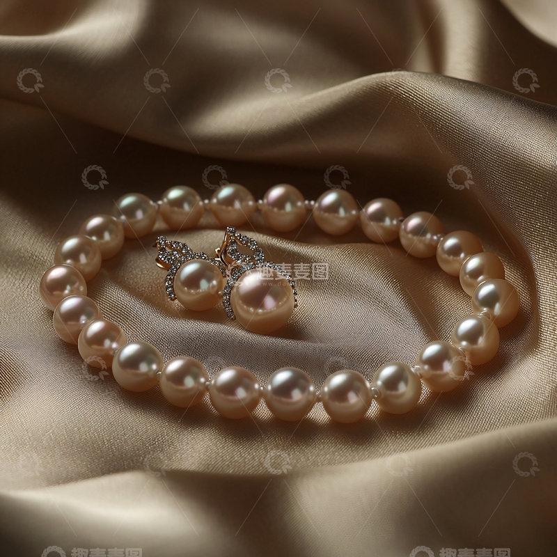 高清大图下载【趣麦麦图】粉色珍珠项链耳环套装