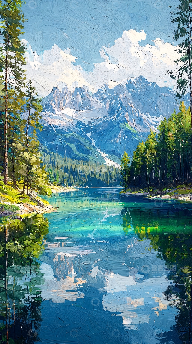 高清大图下载【趣麦麦图】山水湖泊油画质感