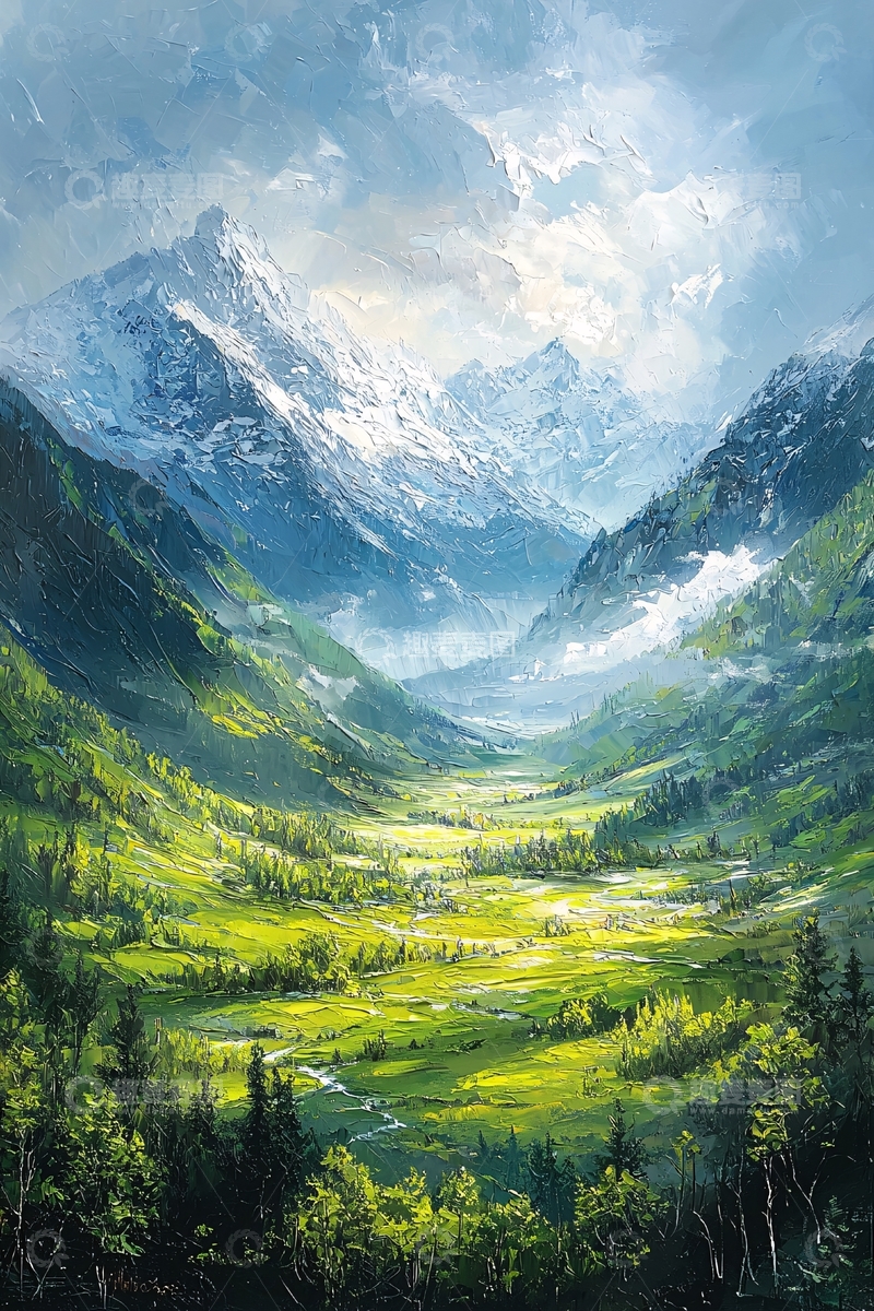 高清大图下载【趣麦麦图】雪山峡谷绿地风景