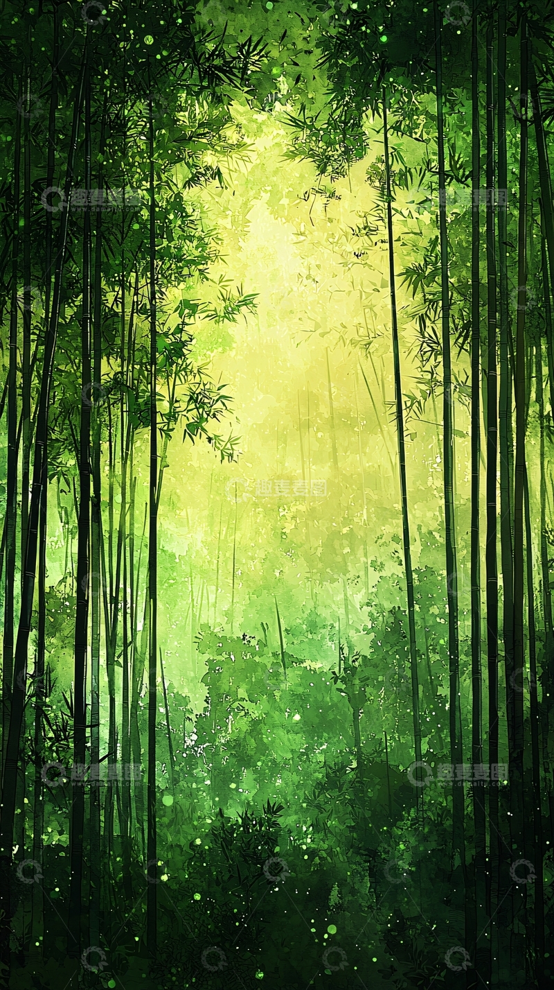 高清大图下载【趣麦麦图】绿色竹林阳光透过树叶