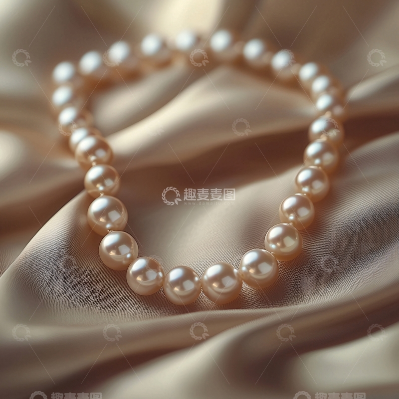 高清大图下载【趣麦麦图】珍珠项链在丝绸上