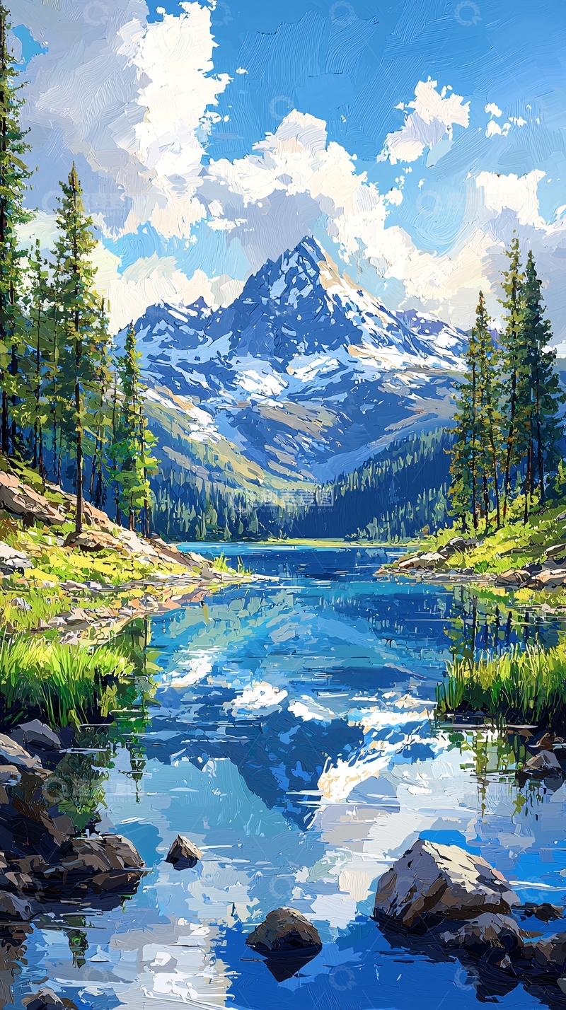 高清大图下载【趣麦麦图】山清水秀的风景油画