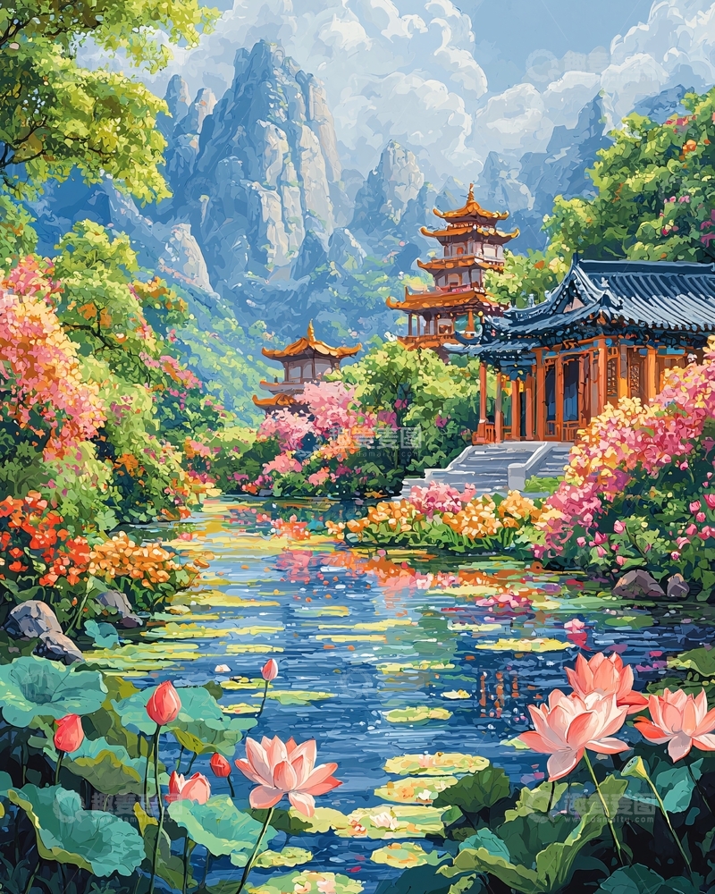 高清大图下载【趣麦麦图】山水国风亭台楼阁