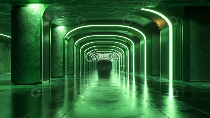 高清大图下载【趣麦麦图】绿色霓虹灯长廊