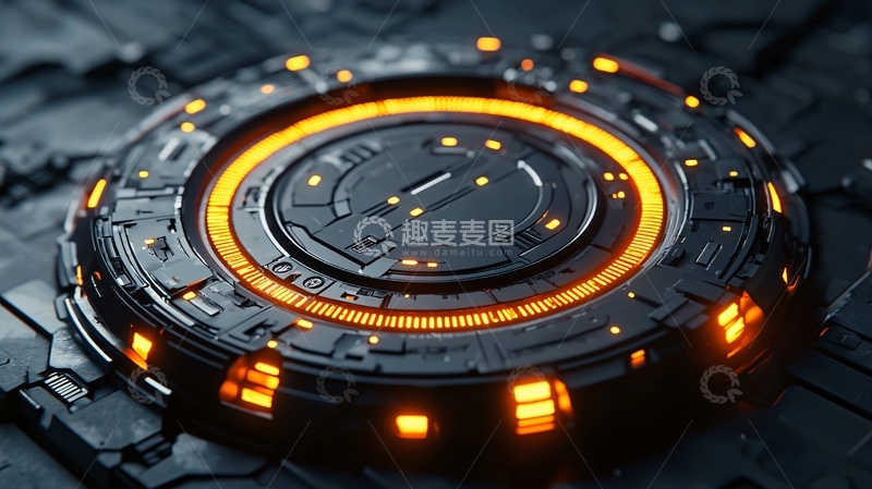 高清大图下载【趣麦麦图】橙色光环的黑色科技圆盘