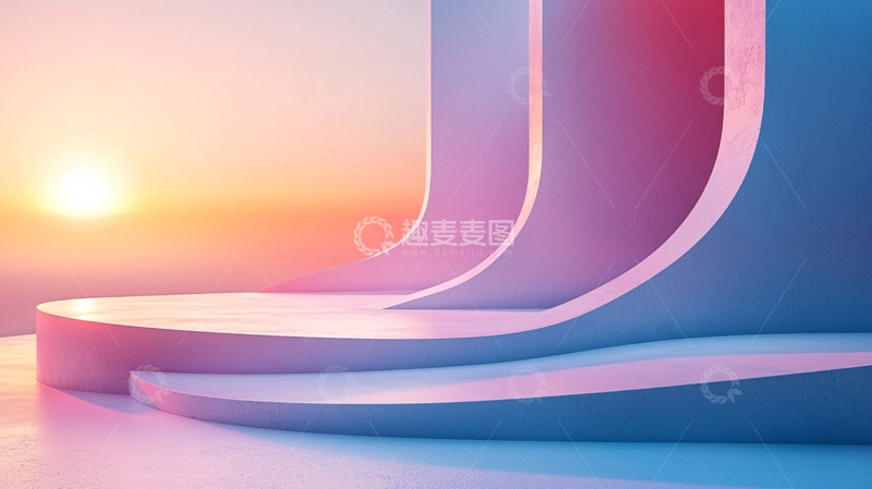 高清大图下载【趣麦麦图】日落背景下的粉色蓝色抽象平台