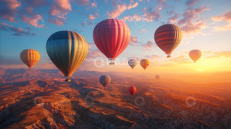 高清大图下载【趣麦麦图】热气球在峡谷上飞行