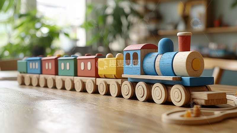 木制彩色火车玩具静物