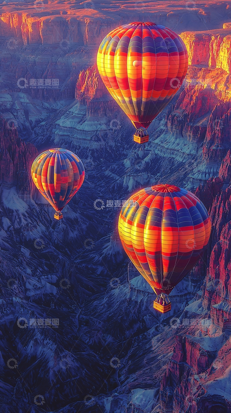高清大图下载【趣麦麦图】峡谷热气球日出