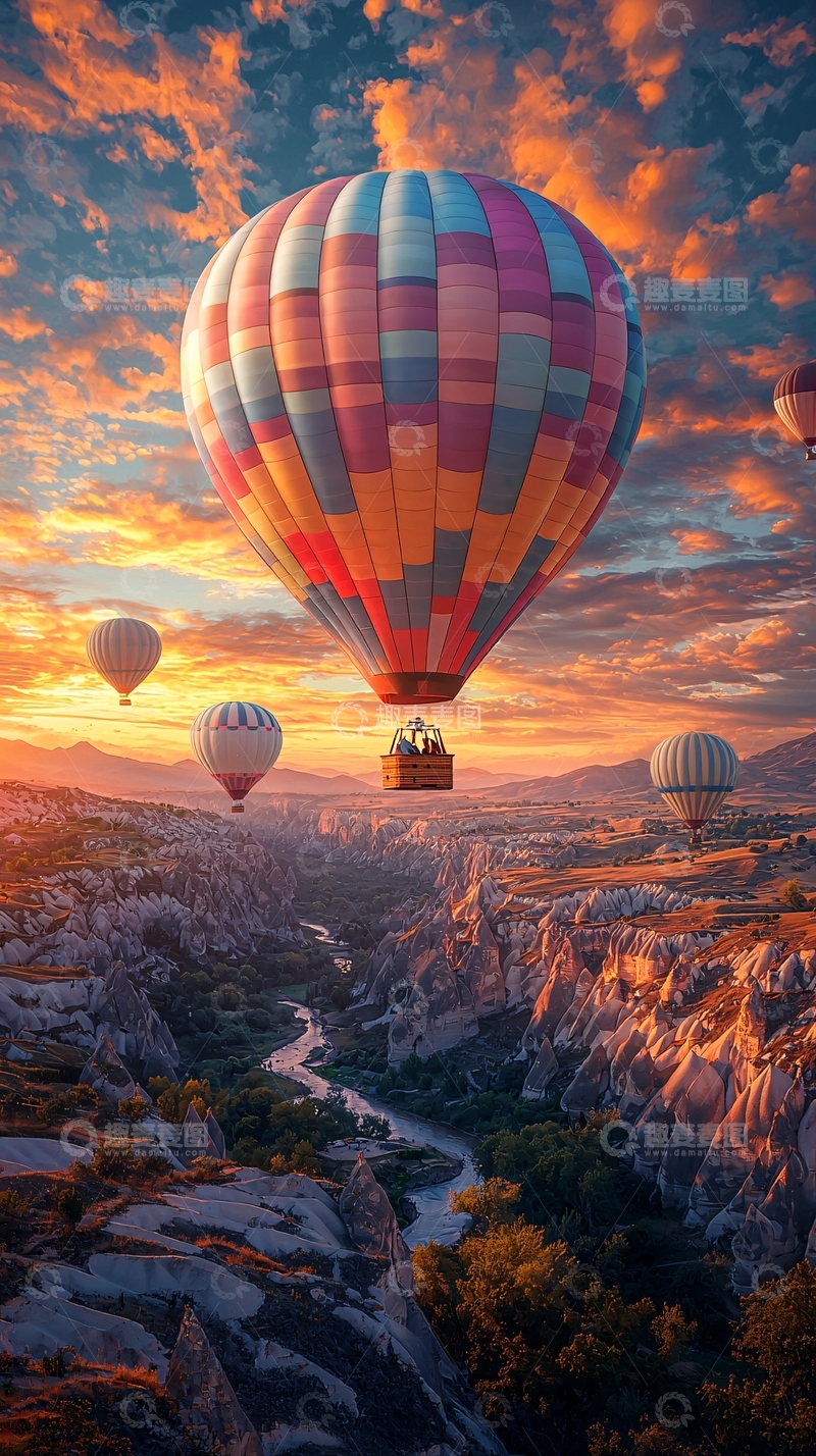 高清大图下载【趣麦麦图】热气球飞跃峡谷