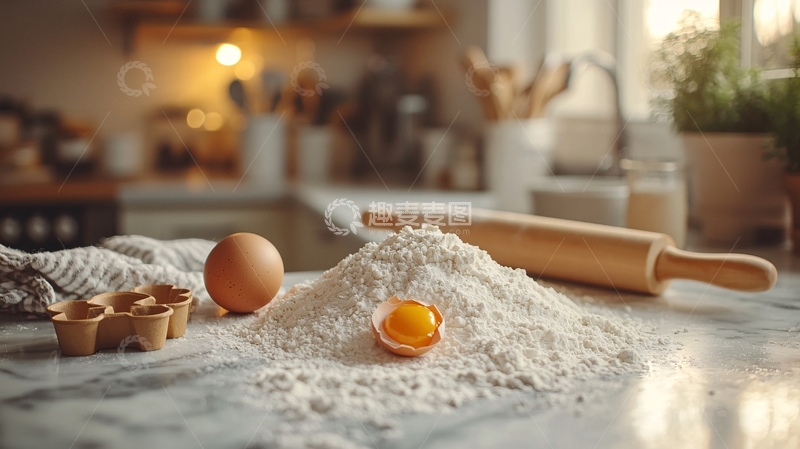 高清大图下载【趣麦麦图】厨房台面上的鸡蛋和面粉