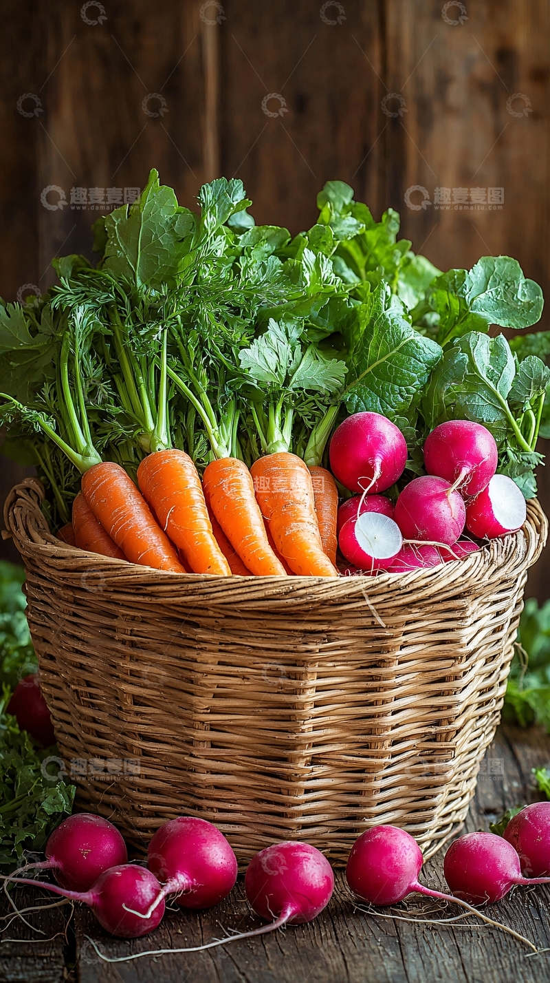 高清大图下载【趣麦麦图】胡萝卜和萝卜的篮子