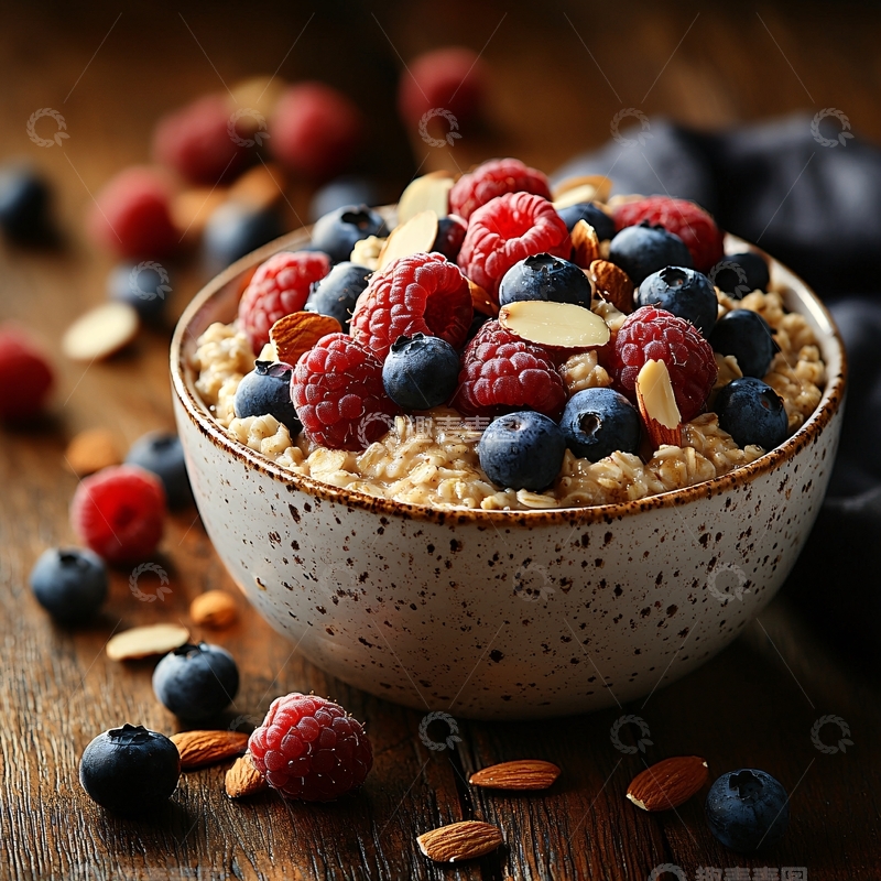 高清大图下载【趣麦麦图】燕麦粥配蓝莓覆盆子