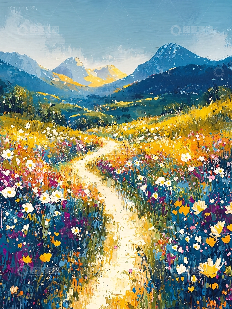 高清大图下载【趣麦麦图】山间小路鲜花盛开