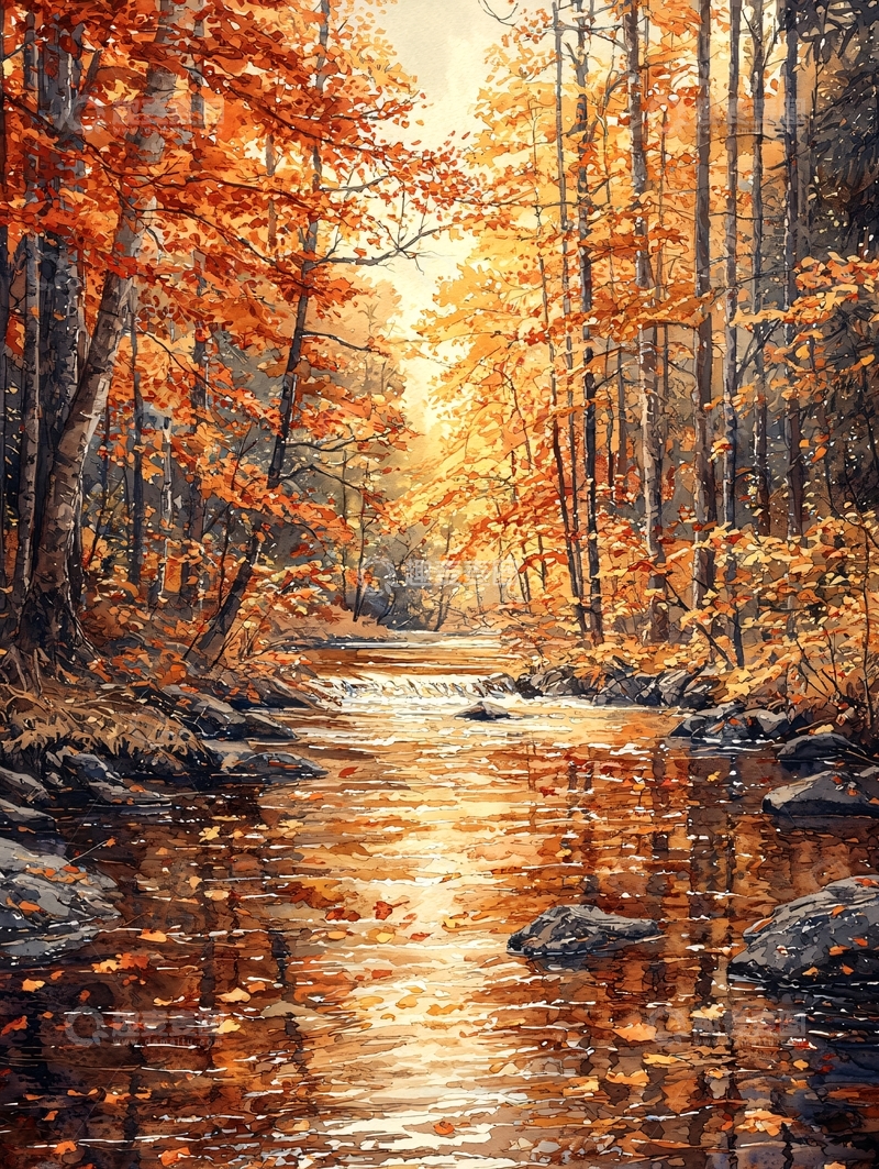 高清大图下载【趣麦麦图】秋日森林溪流14