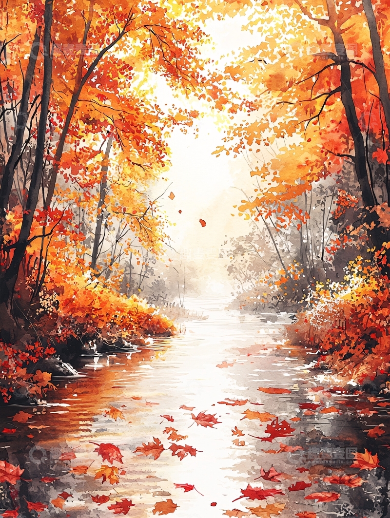 高清大图下载【趣麦麦图】秋日森林小溪