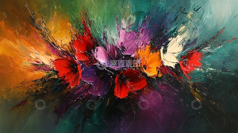 高清大图下载【趣麦麦图】抽象花卉油画