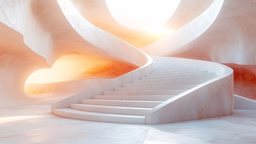 光影下的白色螺旋楼梯