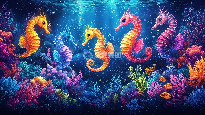 高清大图下载【趣麦麦图】色彩斑斓的海马珊瑚礁