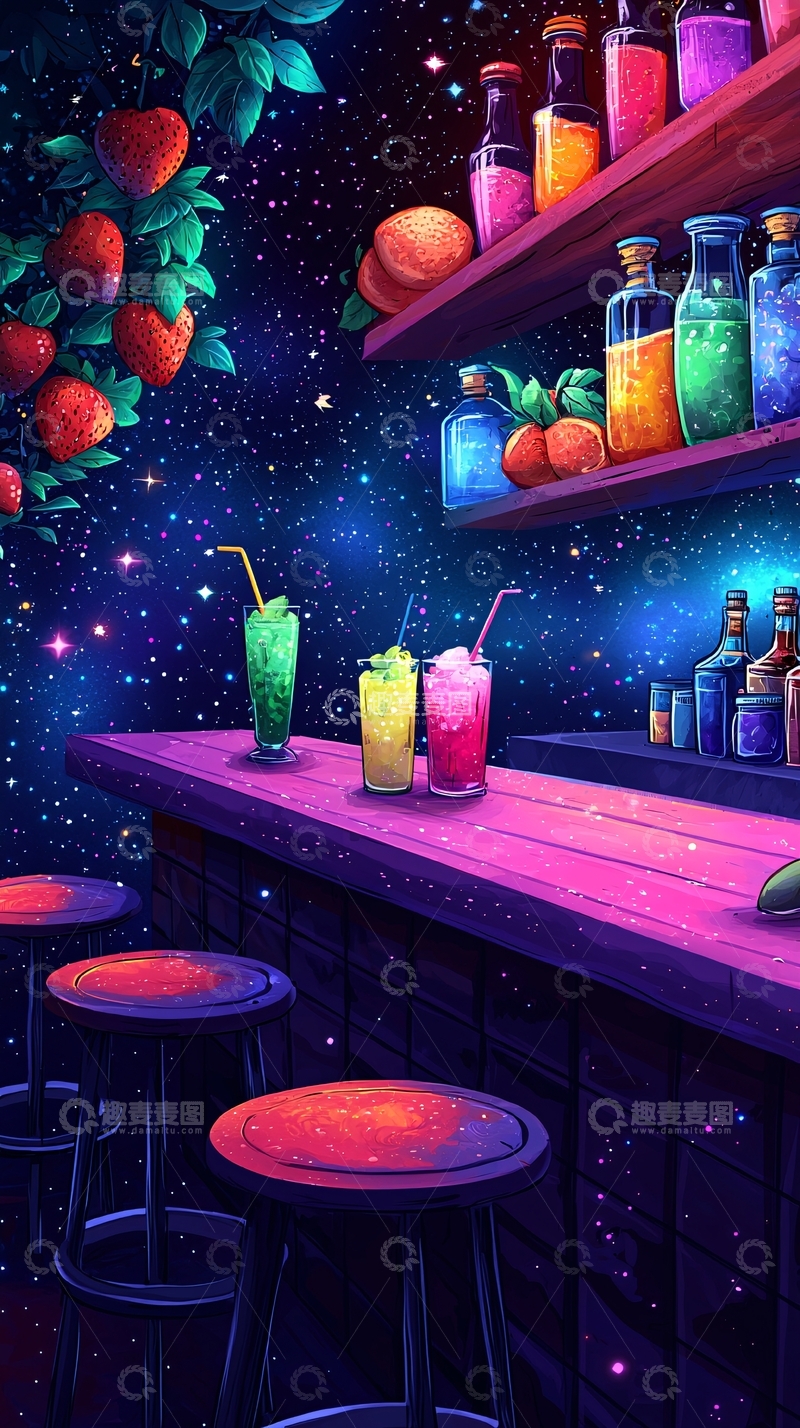 高清大图下载【趣麦麦图】星空酒吧梦幻饮品