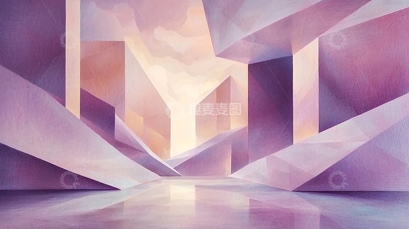 高清大图下载【趣麦麦图】梦幻紫色几何抽象城市