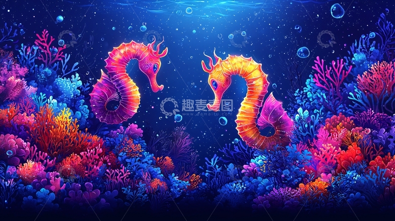 高清大图下载【趣麦麦图】梦幻海马珊瑚礁