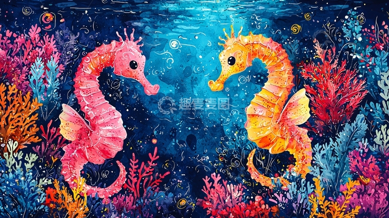 高清大图下载【趣麦麦图】海马卡通画