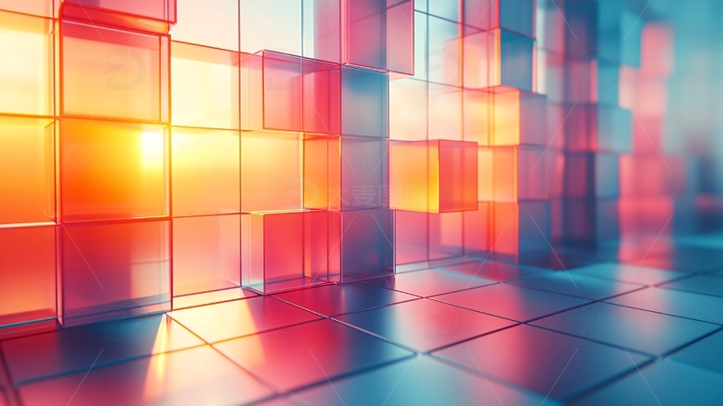 高清大图下载【趣麦麦图】光影玻璃方块墙