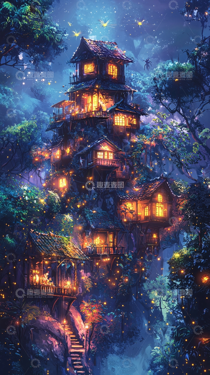 高清大图下载【趣麦麦图】梦幻树屋