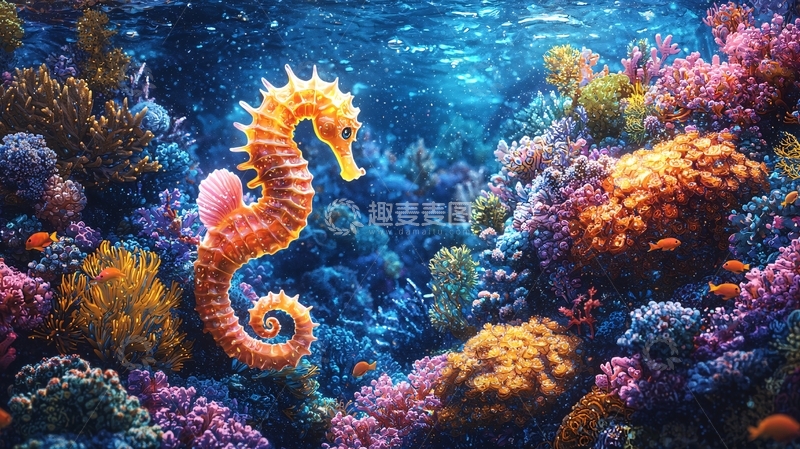 高清大图下载【趣麦麦图】海马在珊瑚礁中畅游
