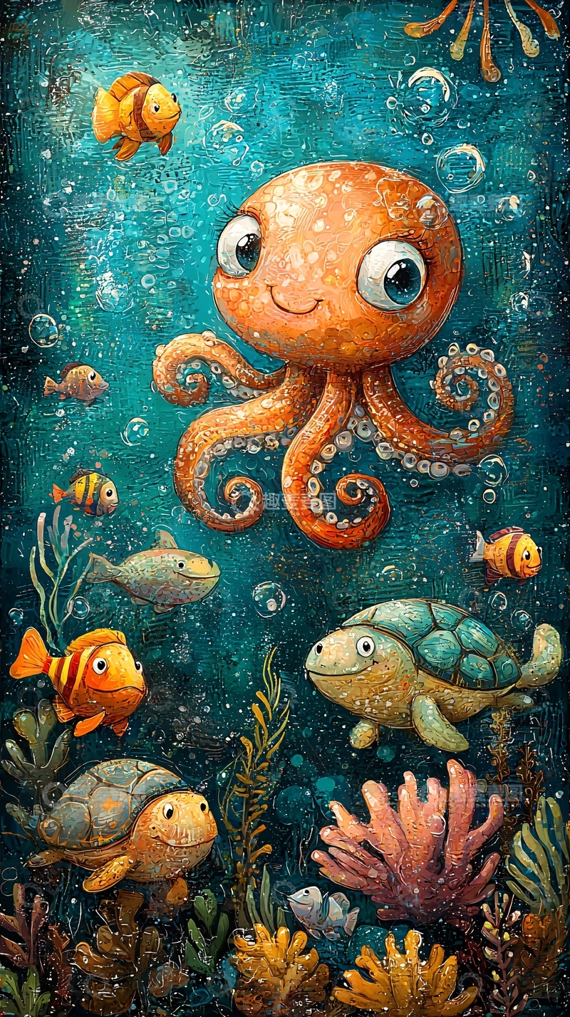 高清大图下载【趣麦麦图】卡通章鱼海底世界
