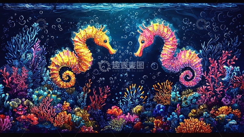 高清大图下载【趣麦麦图】海马恋人深海之恋
