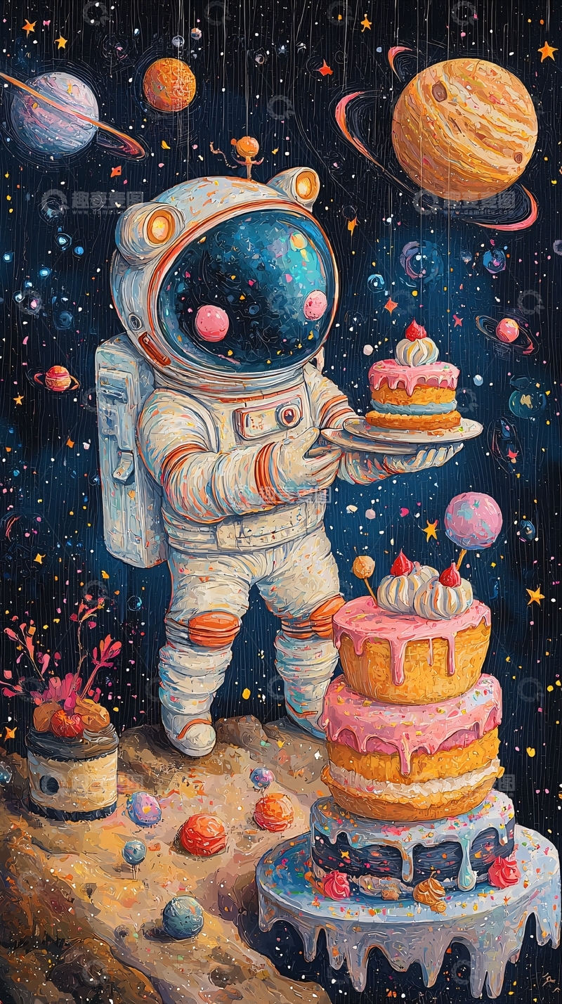 高清大图下载【趣麦麦图】太空宇航员送蛋糕