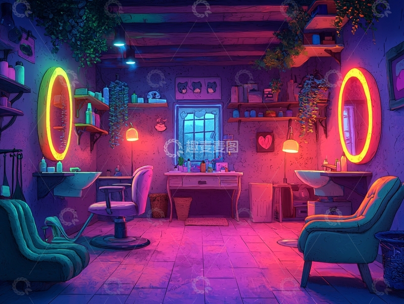 高清大图下载【趣麦麦图】复古霓虹灯理发店