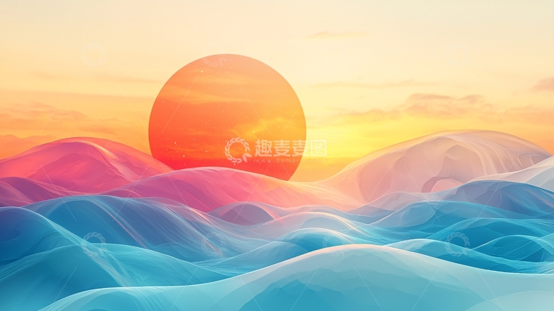 高清大图下载【趣麦麦图】梦幻彩色山峦日出