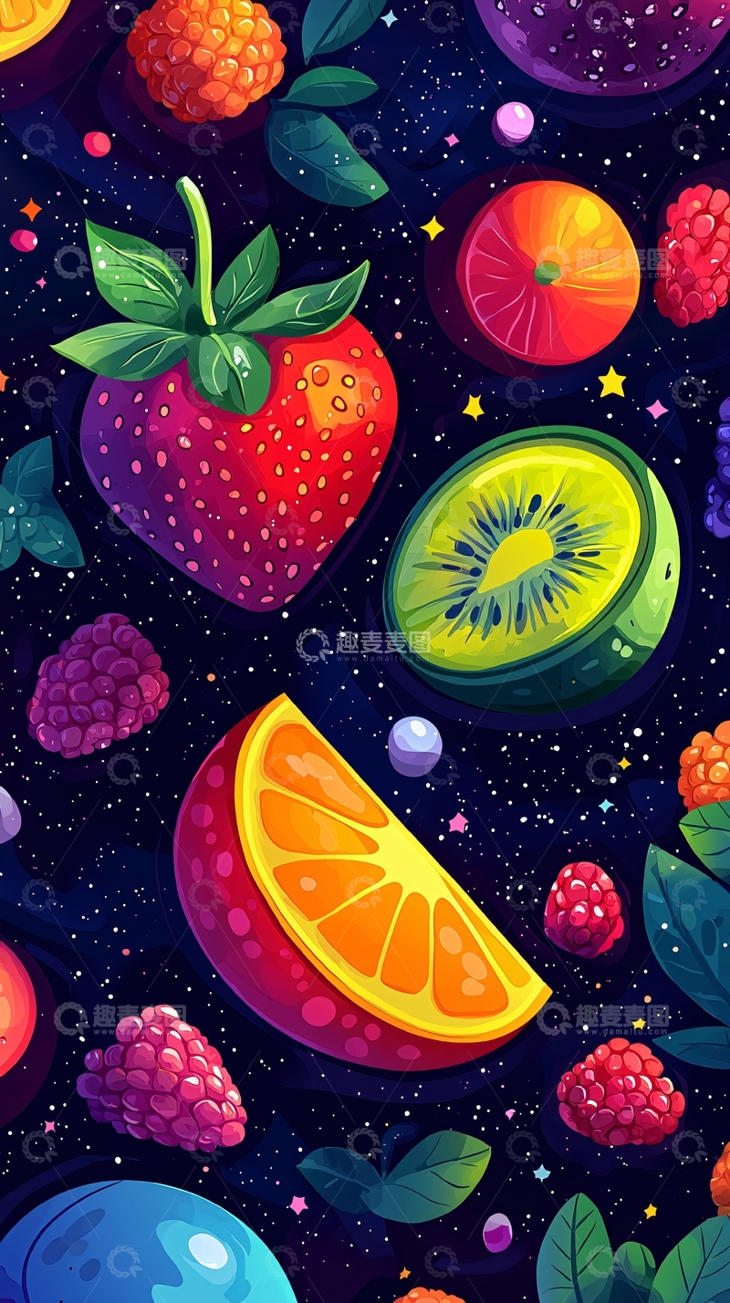 高清大图下载【趣麦麦图】水果宇宙星空背景