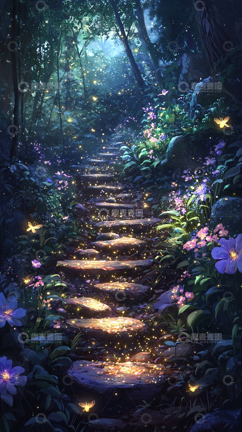 高清大图下载【趣麦麦图】童话森林夜景小路