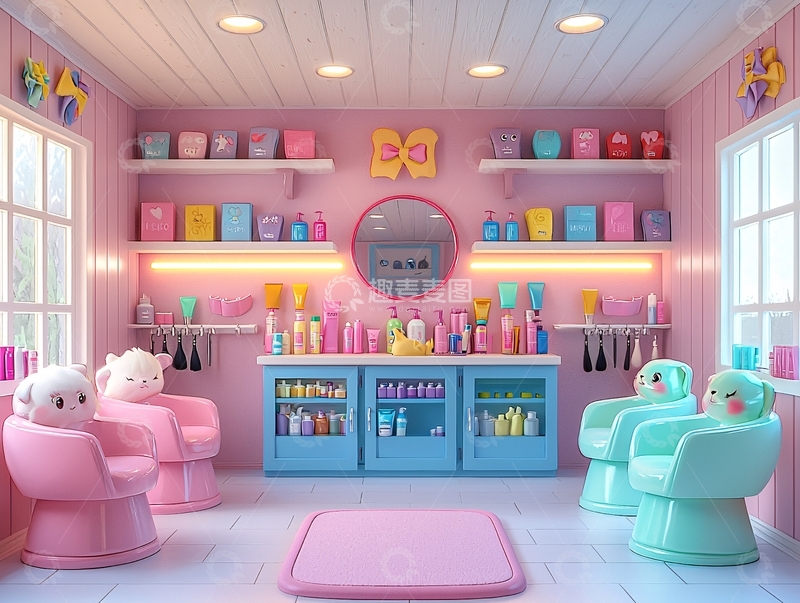 高清大图下载【趣麦麦图】粉色系美发店内部