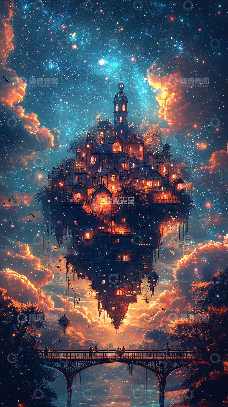 高清大图下载【趣麦麦图】漂浮岛屿梦幻小镇