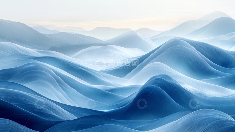 高清大图下载【趣麦麦图】梦幻蓝色山峦绵延起伏