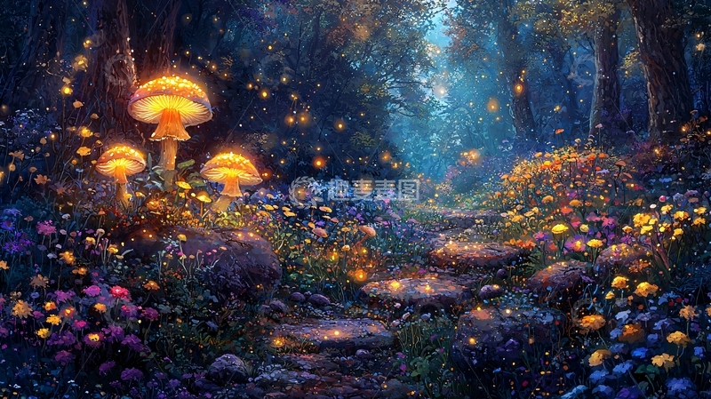 高清大图下载【趣麦麦图】梦幻森林夜景